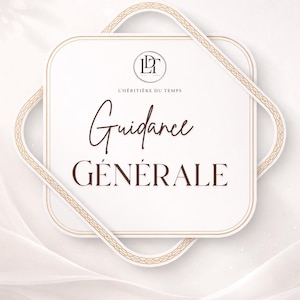 May include: A square sign with rounded corners featuring a white background and a gold border. The text reads L'H&Eacute;RITI&Egrave;RE DU TEMPS, Guidance, and G&Eacute;N&Eacute;RALE in dark brown. A circular logo with the letters LT is centered at the top of the sign.