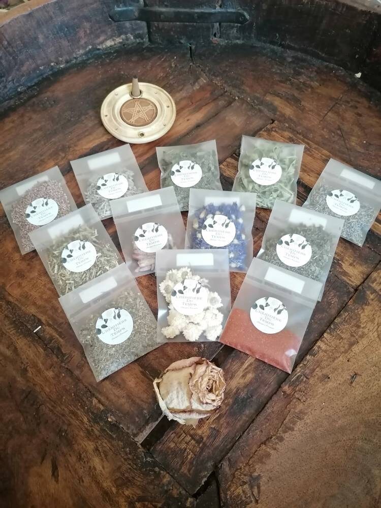 Sachet Herbe, Sel Noir, Rouge, Protection, Mauvais Œil, Rituel, Wicca, Herbe Magique