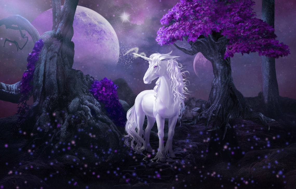 Purple Unicorn Surreal Fantasy Digital Art Etsy
