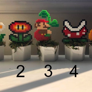 Plante pot Mario Bros Nintendo Decor Fleur Champignon Perler Beads Pixel art image 2