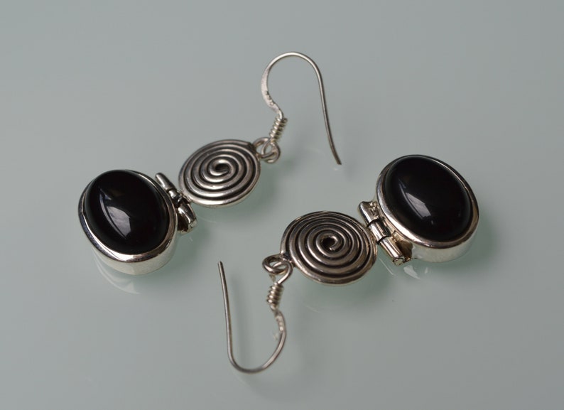 Gemstone silver earrings long earrings onyx boho statement black dangling