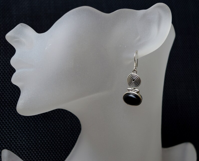 Gemstone silver earrings long earrings onyx boho statement black dangling
