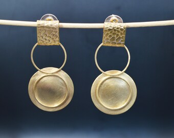 Golden large round statement earrings with rings