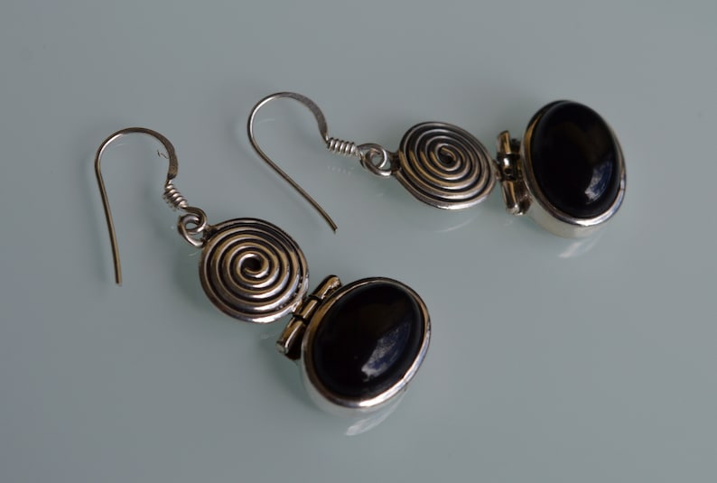 Gemstone silver earrings long earrings onyx boho statement black dangling