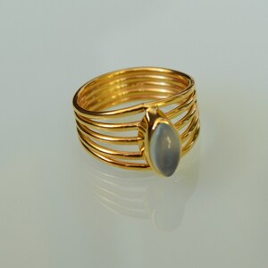Gold Ring Edelstein Chalcedon Marquise zierlich blau Statement Handarbeit Größe 59 Bild 6