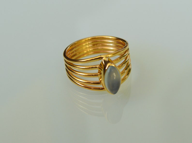 Gold Ring Edelstein Chalcedon Marquise zierlich blau Statement Handarbeit Größe 59 Bild 6