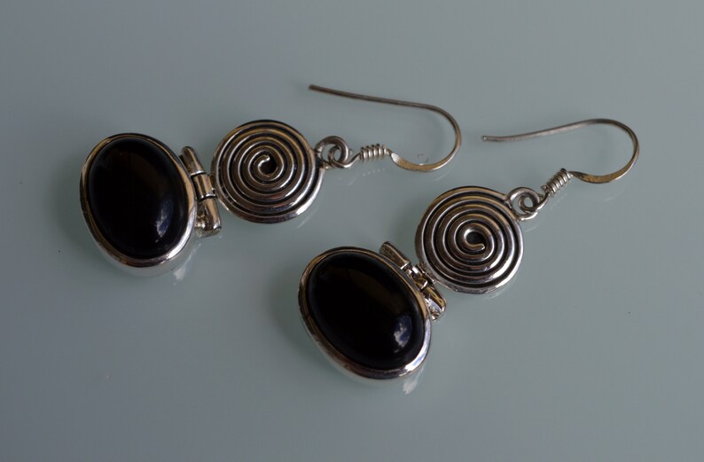 Gemstone silver earrings long earrings onyx boho statement black dangling