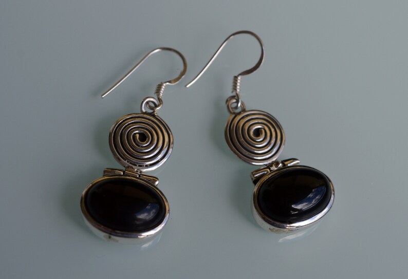 Gemstone silver earrings long earrings onyx boho statement black dangling