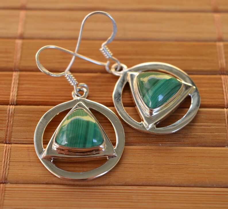Malachite Gemstone Silver Earrings
