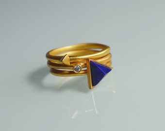 Goldener Edelstein Ring Stapel Ringe Lapislazuli Kubik Zirkonia Statement Cocktail Minimalistisch Handarbeit GR. 60, 63