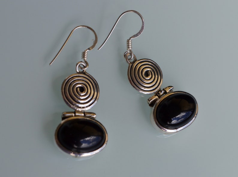 Gemstone silver earrings long earrings onyx boho statement black dangling