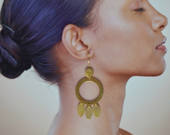 Golden large creoles long statement earrings cocktail jewelry