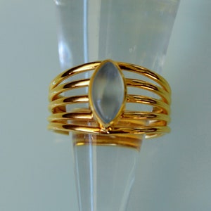 Gold Ring Edelstein Chalcedon Marquise zierlich blau Statement Handarbeit Größe 59 Bild 1