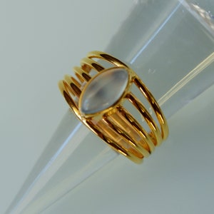 Gold Ring Edelstein Chalcedon Marquise zierlich blau Statement Handarbeit Größe 59 Bild 5