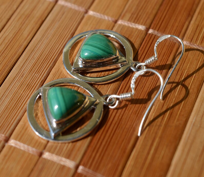 Malachite Gemstone Silver Earrings
