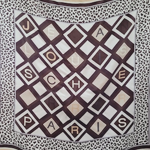 Vintage Jean Louis Scherrer Paris Leopard Print Brown White Silk Scarf/Foulard ,Hand Rolled 34"