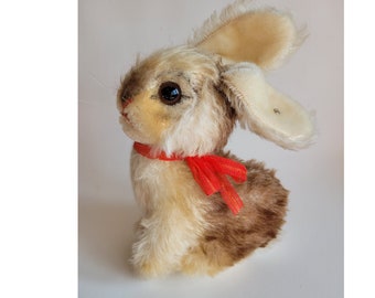Vintage Steiff Mohair Sonny Rabbit/Bunny Sitting Up Toy 7in, ID,Hardstuffed,Glass Eyes