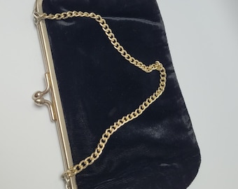Art Deco Black Velvet Evening Purse Bag