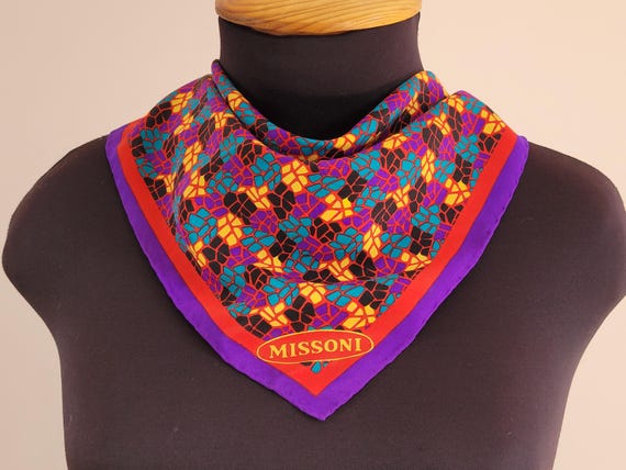 Vintage 1980s MISSONI Small Psychedelic Bright Vivid Silk Scarf