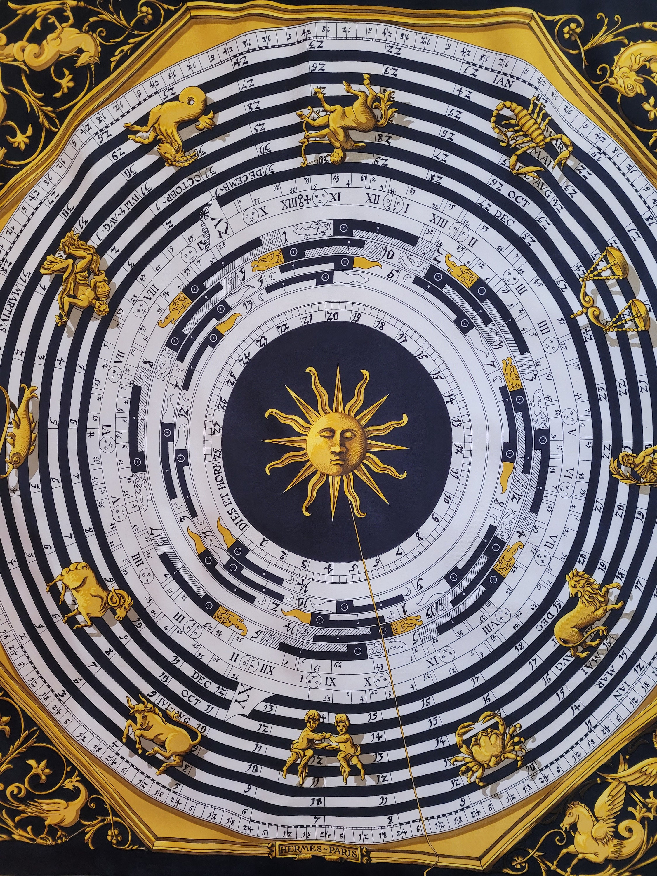 Important Hermes Astrologie Dies et Hors Silk Scarf by Francoise