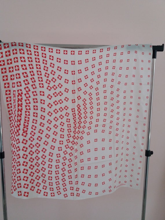 Red White Psychedelic Pattern Silk Scarf Christia… - image 2