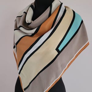 Fisba Stoffels Geometric,Striped,Pastel Coloured Silk Scarf/Foulard 34in,Vintage 80s