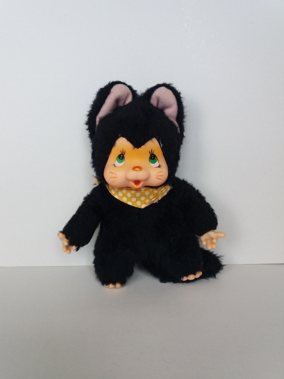 Vintage 1970s Nyamy Felina Black Kitten Cat Washino Monchichi