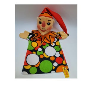 Steiff Kasper Jester Joker Hand Puppet Plush,German Handpuppe,Clown Fairy Tale Doll Vintage