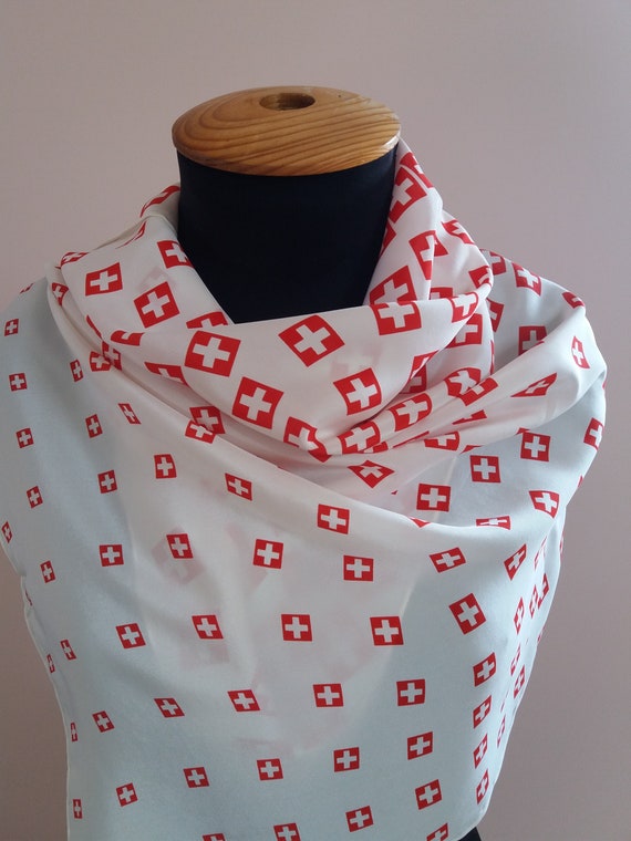 Red White Psychedelic Pattern Silk Scarf Christia… - image 1