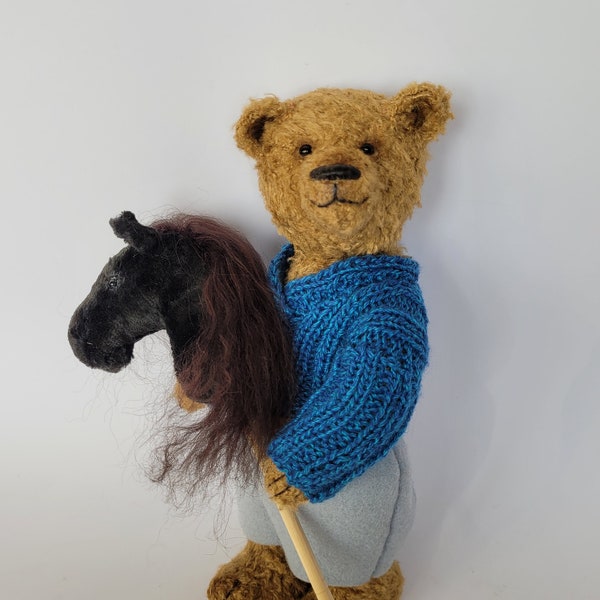 Artist Teddy Bear with Hobby Horse ,OOAK Home Office Decor, Bear in Outfit 8 1/2inch