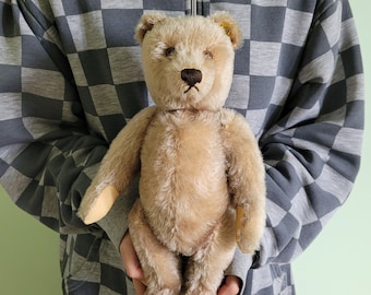 Vintage Steiff ORIGINAL TEDDY Bear, Mohair, 12in, Botón de oreja, Relleno duro, Condición superior, década de 1960
