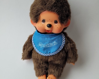 Vintage Monchhichi Brown Blue Eye Thumb Pacifier Plush Stuffed Toy