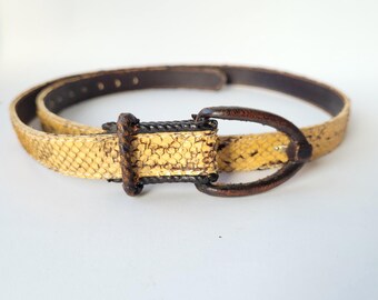 Brown Snakeskin Belt Vintage Square Covered Buckle Size S/M Vintage Crocodile Belt with Covered Buckle - w.kleinberg main image 3
