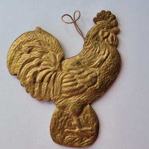 Vintage Antike Dresdner Pappe Weihnachtsschmuck Goldener Hahn