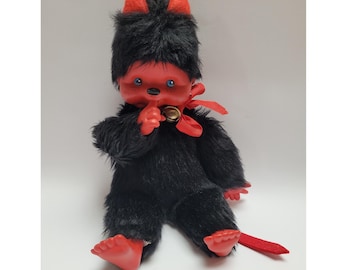 Vintage Monchhichi Devil Toy 12 in/30cm,Monchichi Plush Lucifer Devil Doll,1970s