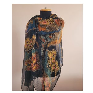 Wearable Art Oversize Shawl/Scarf/Wrap,Bright Vivid Silk Scarf