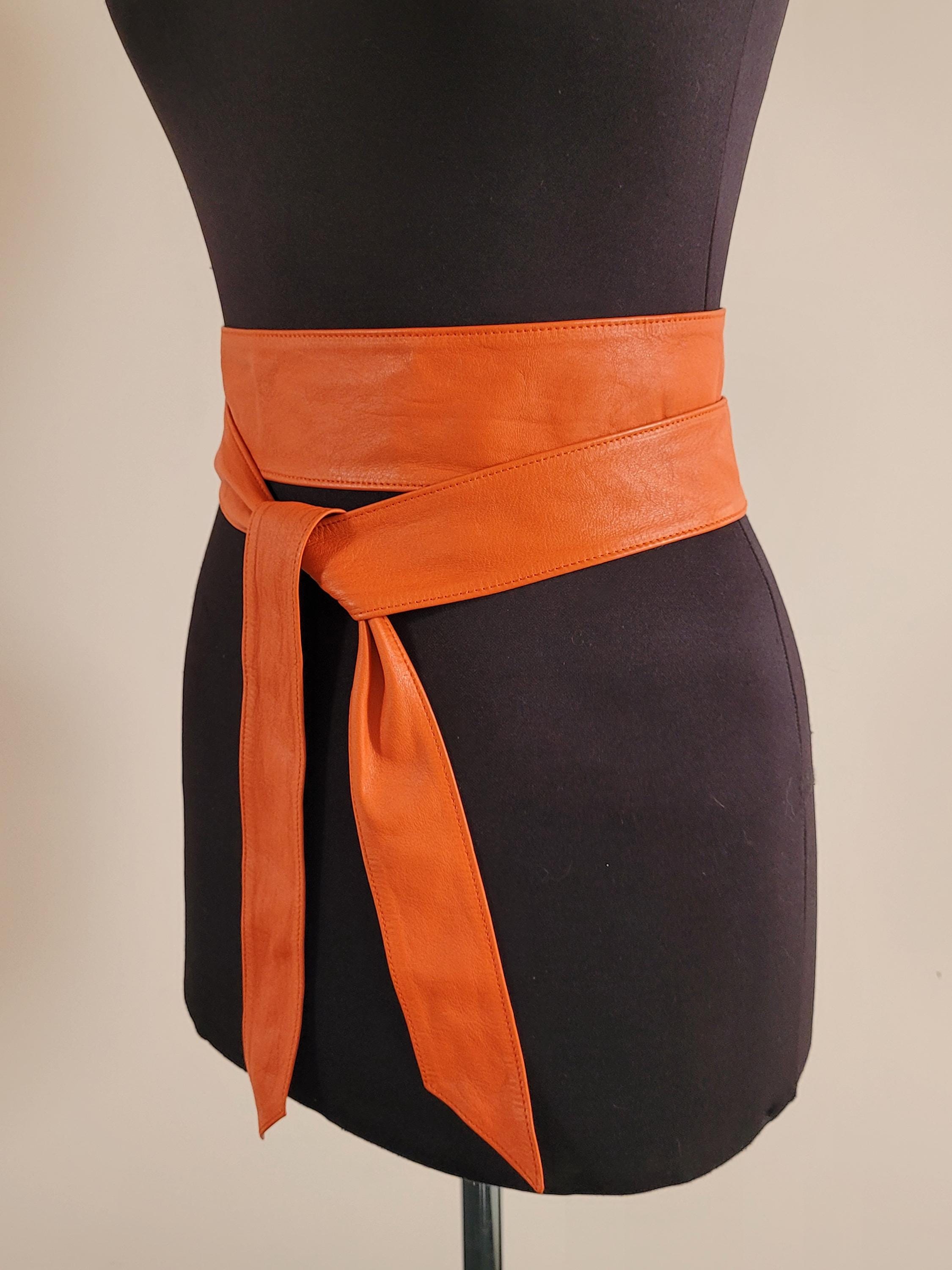 Orange Leather Obi Belt: Vintage Wrap Sash - Etsy display picture 2