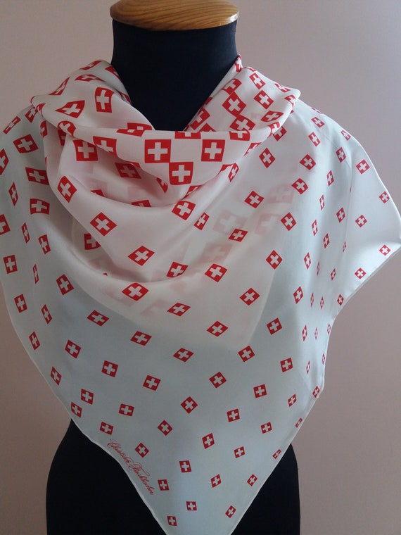 Red White Psychedelic Pattern Silk Scarf Christia… - image 7