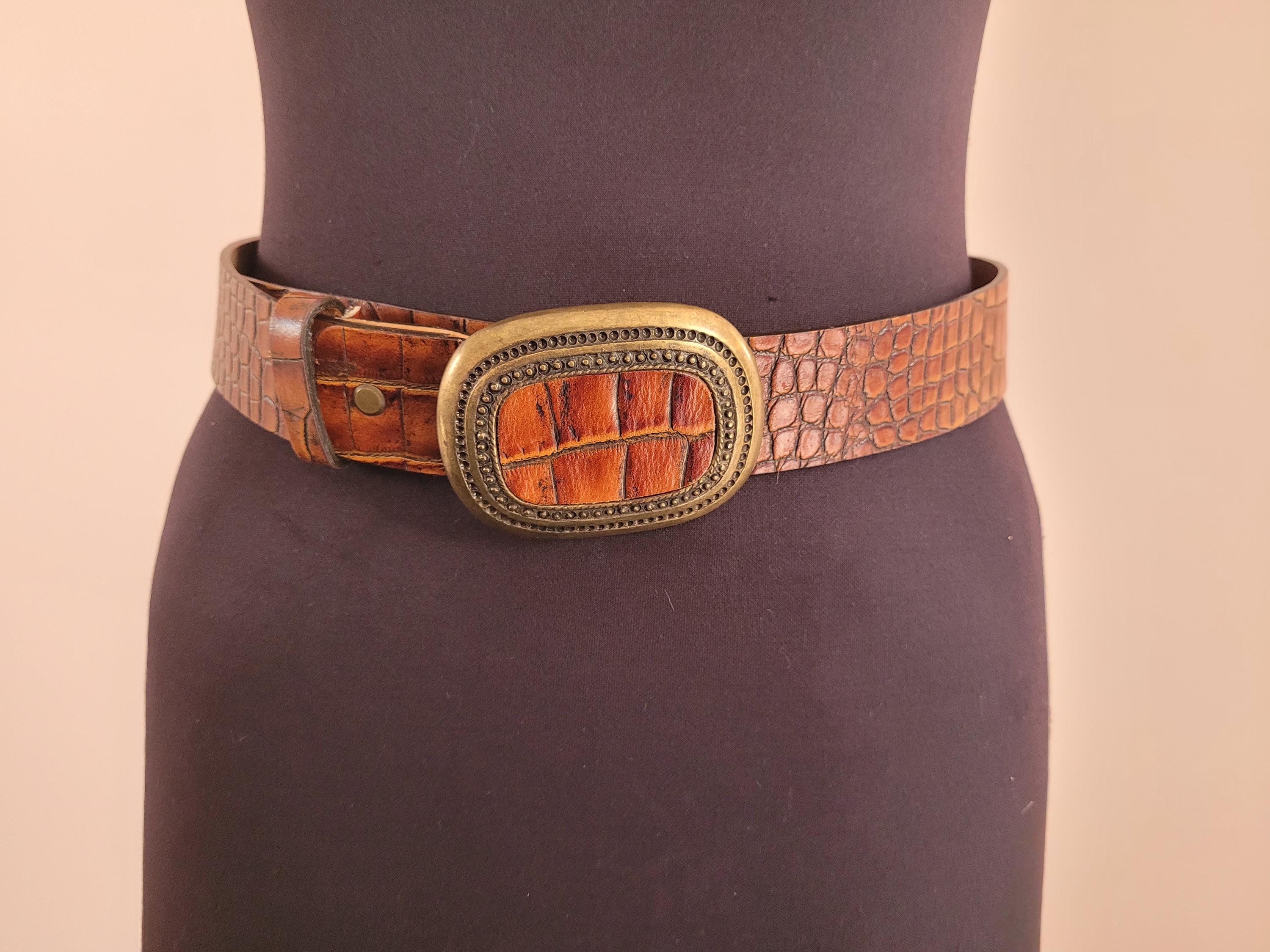 Ceinture Vintage La Bagagerie Marron - Effet Croco - Taille 70 - Occasion Très Bon état