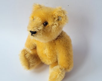 Oso de peluche pequeño Steiff, Mohair amarillo, 5 1/2 pulgadas, relleno duro, totalmente articulado, ojos de cristal, década de 1950, identificación, condición superior