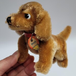 Steiff Hexie Dachshund Dog Standing Mohair Plush,tiny 6in,wood