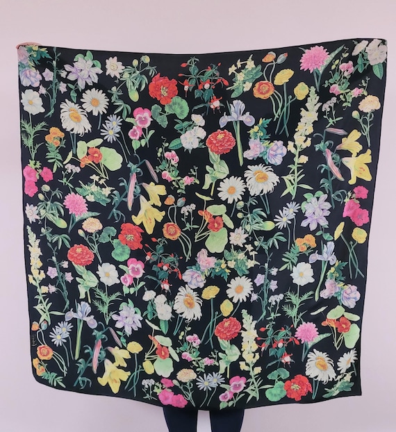 【eL×ONE】Flower Large Scarf Use4 Beautiful Daisy Floral Chiffon Silk Long Scarf Shawl