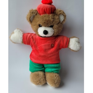 Austrian BERG Teddy Bear 13 &quot; Unjointed in Triumph Autfit ,Tiere mit herz Excellent Condition Vintage 1970s