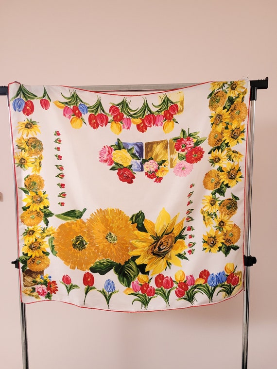 Vintage RENARD Floral Silk Scarf/Foulard,Tulip Pr… - image 1