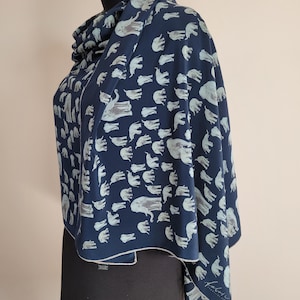 FABRIC FRONTLINE Switzerland Elephants Print Navy Silk Oversize Scarf/Wrap