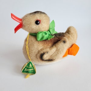 vintage Hermann Duck 4 pouces, années 50, carte d'identité, rembourrage rigide, yeux en verre, excellent état, rare