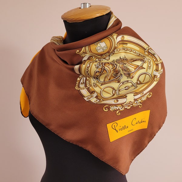 1970s Pierre Cardin Paris Brown-Orange Silk Foulard/Scarf 30in Square