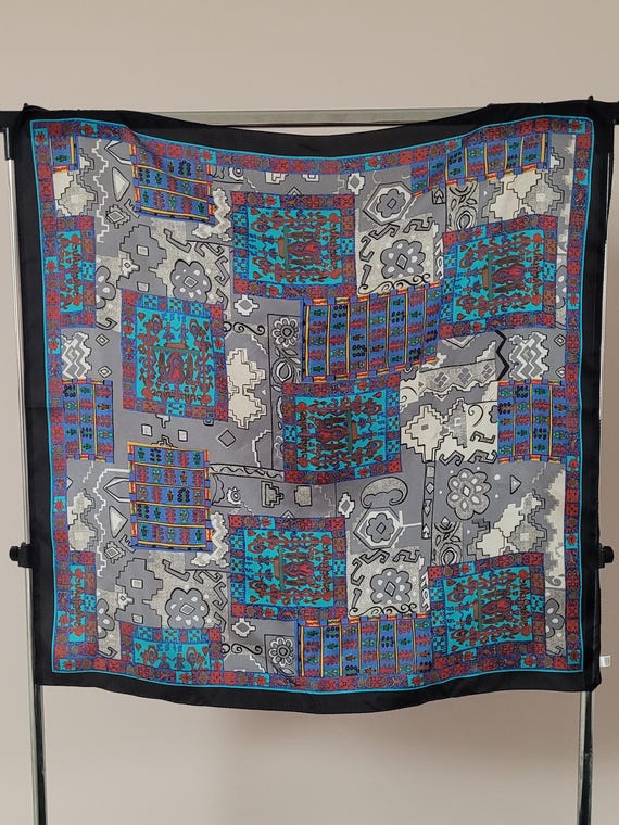 Multicolored Patchwork Arabesque Design Silk Scar… - image 2