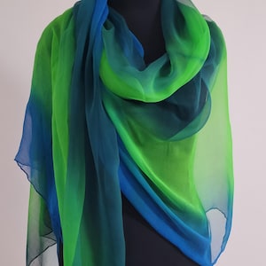 Oversize Hell Blau Grün Chiffon Seidenschal