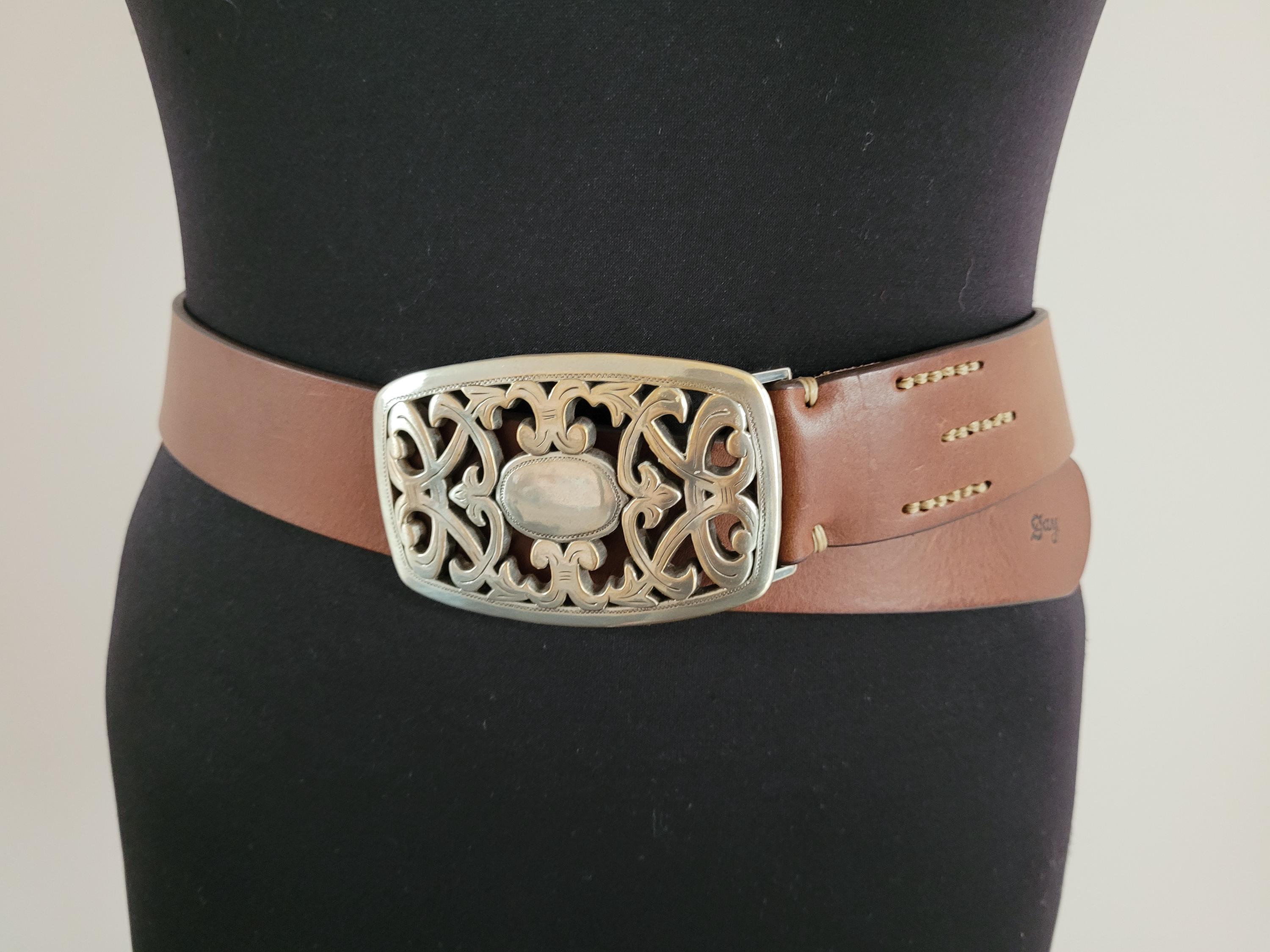 Vera Pelle Tan Leather Belt with Silver Tone Buckle Vera Pelle Belts - Etsy main image 4